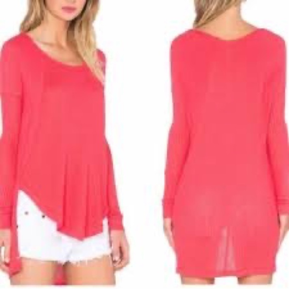 Free People Size S Pink Ventura Drippy Thermal Waffle Knit Pullover Tunic